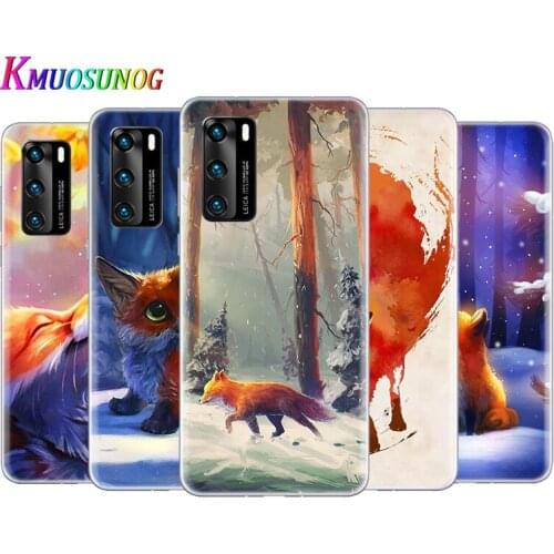 Transparent Cover Cute cartoon animal fox For Huawei P40 Lite E P30 P20 P10 P9 P8 Pro Plus Lite mini 2019 Phone Case