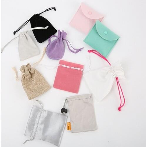 Various Styles Small Flannelette Bag Earphone Necklace Buggy Bag Drawstring Jewelry Bag Drawstring Bag jewelry bags