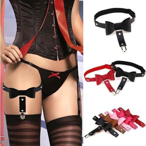 Wide Belt Elastic Belt Waist Bodycon Dress Belts Punk Women Solid Color Bowknot Elastic Faux Leather Leg Garter Belt Thigh Ring