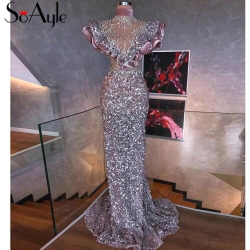 SoAyle High Neck Beading Bling Bling Evening Dresses Sequin Crystals Sparkle Gorgeous Prom Gowns