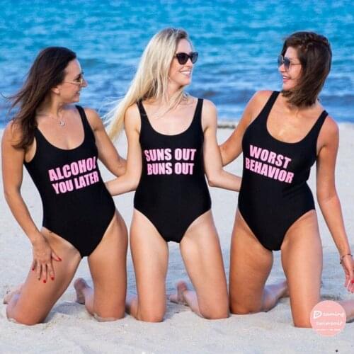 SUNS OUT/ALCOHOL YOU LATER/WORST BEHAVIOR Sexy Bikinis 2021 High Waisted Female O-Neck Swimsuit Sport Swimwear Push Up One Piece