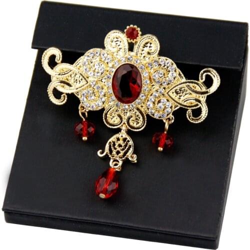 Sunspicems Fashion Crystal Rhinestone Women Brooch Gold Color Arab Ethnic Wedding Jewelry Morocco Caftan Brooch Pins Gift 2021