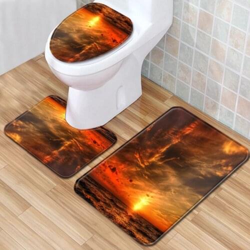 Thregost 3pcs Carpet Set Bathroom 3D Printing Non-Slip Bath Mat Washroom Kitchen Carpet Doormats Decor Toilet Seat Cover Rug