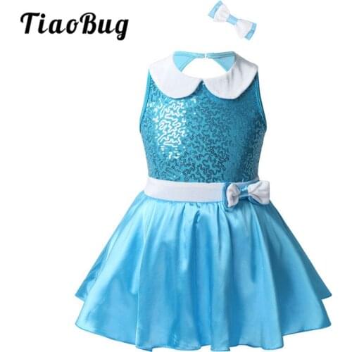 TiaoBug Kids Sleeveless Shiny Sequins Skating Jazz Ballet Leotard Dress Girls Stage Performance Christmas Lyrical Dance Costumes