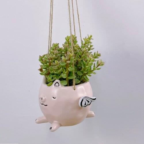 Nordic Wall Hanging Ceramic Vase Small Flying Pigs FlowerPot Chlorophytum Animal Succulent Potted Plant Vase Home Garden Decor