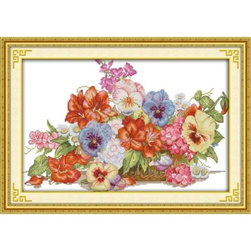 The gorgeous flower basket cross stitch kit flowers DMC color thread 14ct 11ct count print canvas stitches embroidery handmade