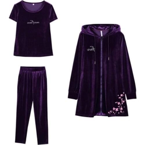 Womens jacket Sportswear Suit Autumn New Embroidery Gold Velvet 3 Piece Set Plus Size 4XL Sportsing Casual Clothing Sets