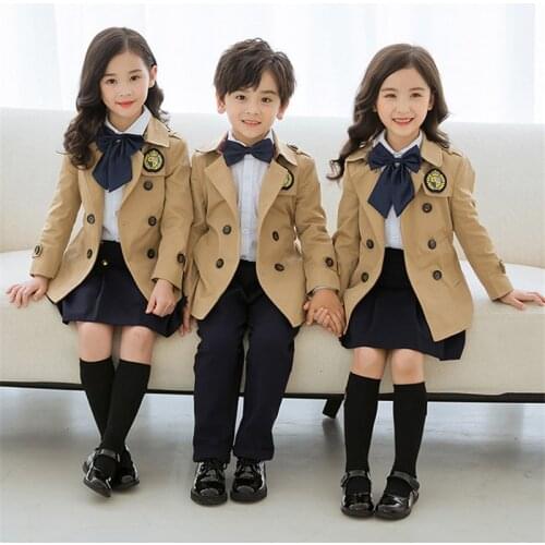 2-10 Years Kids Uniforms Fashion White Long Sleeve Shirt Jacket Skirt Pants Clothing Sets British Style School Uniform Autumn
