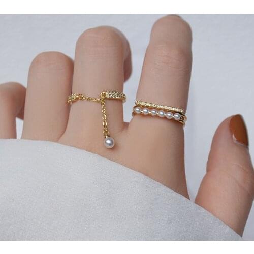 Shiny Side New Accessories Crystal Pearl Adjustable Rings for Women Elegant Simple Style Zirconia Gift Rings
