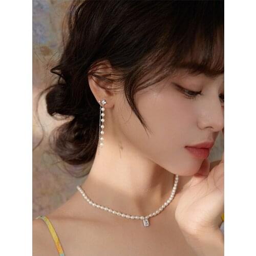 925 sterling silver jewelry with tassel love sweet and cute Long string real pearls earrings for girl birthday party gift