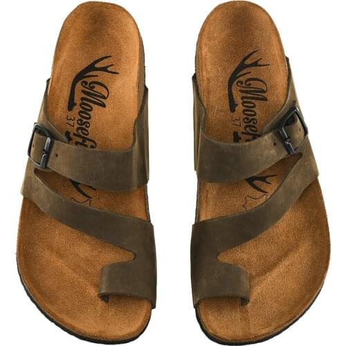 Moosefield Genuine Leather Khaki Green Women Slippers