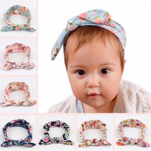 2016New arrival 8colors Cute girl Floral Printed Knotted Bow Headband kids Turban Headband Girl Cotton Headwrap 10ps/lot