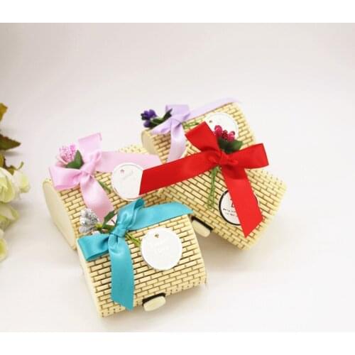 24sets Personalized Creative Cylinder Shape Bamboo Wedding Favors Box,Candy Boxes,The product is presented with bow tie & label