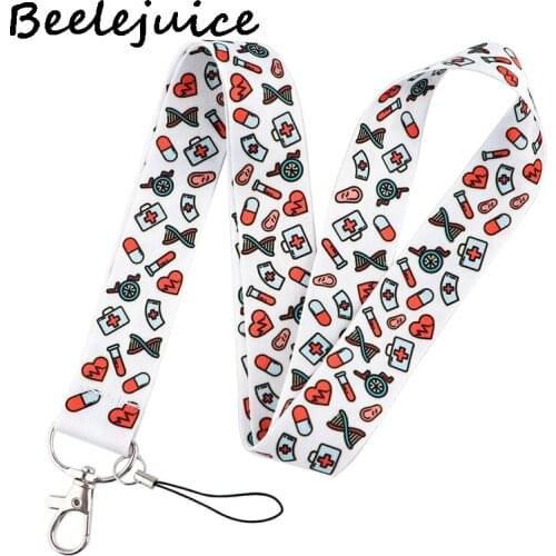 24pcs Doctor Cartoon Lanyard Keys Phone Holder Funny Neck Strap With Keyring ID Card DIY webbings ribbons Hang Rope Decorations