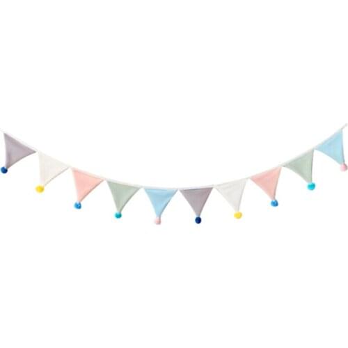 243cm Pennant Flannel Bunting Banner Hanging Flags String with Plush Balls Decor