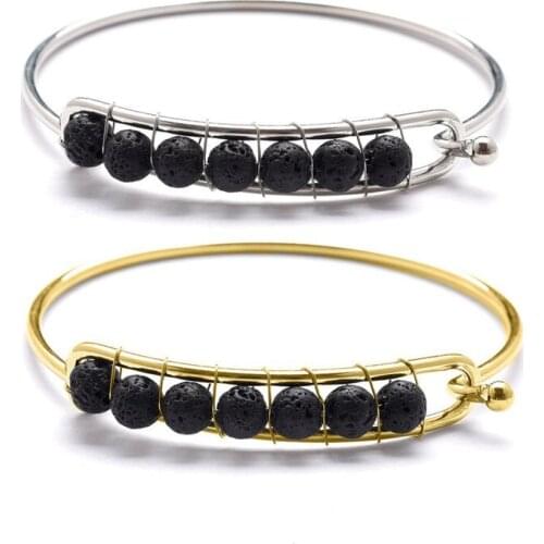 Druzy 6PC Natural 6mm Volcanic Stone Round Beads Winding Environmentally Friendly Plating Bracelet Energy Healing Bracelet