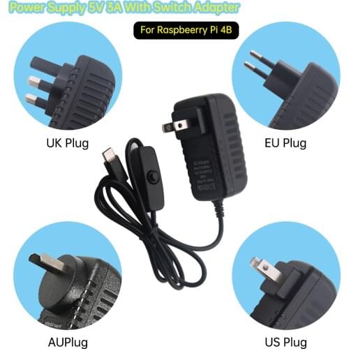 Raspberry PI 4B Charger Power Adapter 5V3A 5V/3A 3000mA USB Type-C Charger PSU Power Supply Power Source Unit Switch Socket