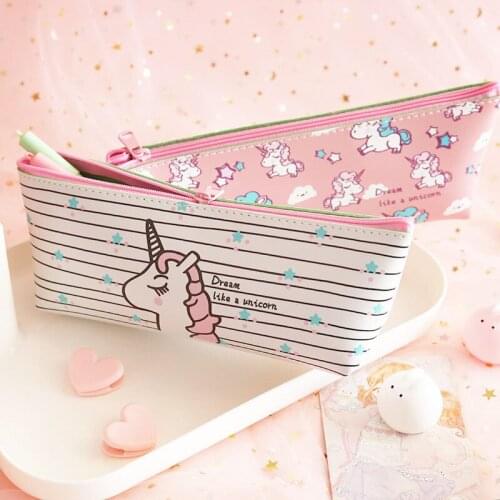 Big Leather School Pencil Cases Kawaii Pencil Bags Large Pencil Box Cute Unicorn Pen Cases For Kids Gift Korean Stationery