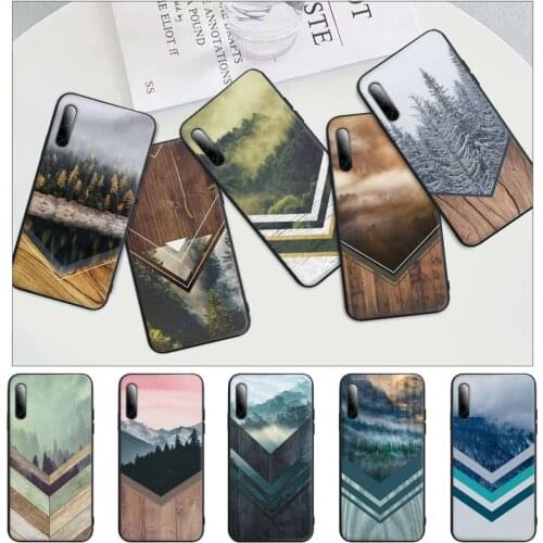 Forest Geometry Wood Nature Black Silicone Mobile Phone Cover Case For Huawei P9 P10 P20 P30 P40 Lite Pro P Smart 2019 2020