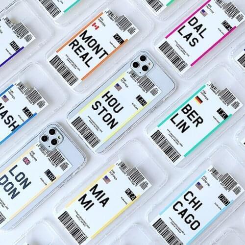 INS International Air Tickets Label City Case For iPhone 11Pro Max Anti-drop TPU Clear Case For iPhone 6 6s 7 8 Plus X Xs Max XR