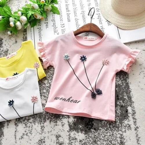 Children Girls Summer baby cotton short sleeve T-shirt new childrens baby kids girls oder ice silk cotton t-shirts tops P5236