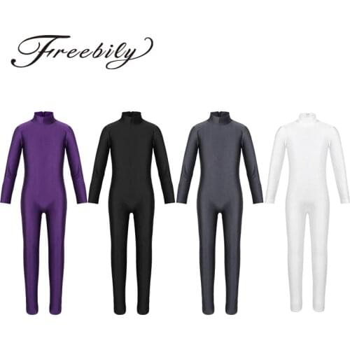 Kids Girls Long Sleeve Zipper Ballet Dance Bodysuit Professional Gymnastics Leotard Jumpsuit Sports Unitard Children Dancewear