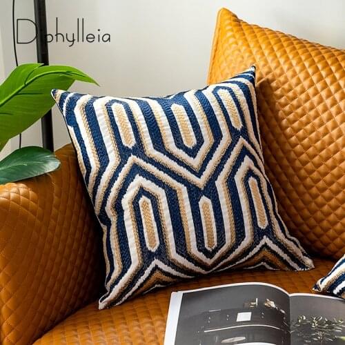 Diphylleia Chic Style Pillow Cover Dark Blue Gold Honeycomb Embroidery Modern American House Decorative Pillow Cover 45x45cm