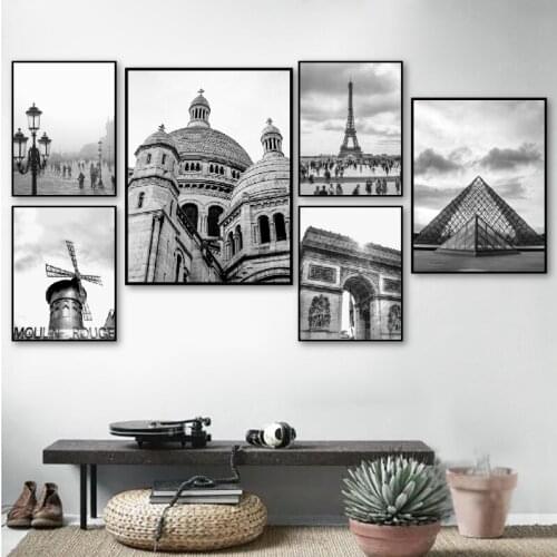 City Ladscape Black White Canvas Painting Wall Art Nordic Posters and Prints Wall Pictures for Living Room Decoration Frameless