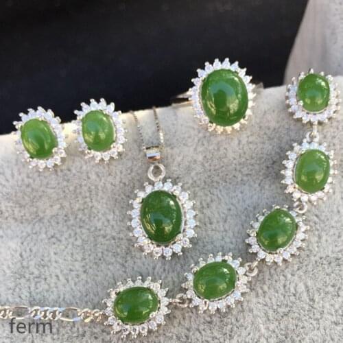 KJJEAXCMY exquisite jewelry 925 pure silver inlaid natural and Tian Biyu ladies' jewelry set rings, pendant earrings bracelet 4