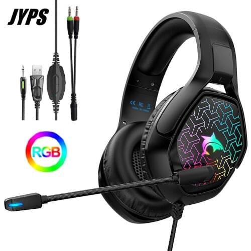 RGB LED Gamer Headsets with Microphone For PC PS4 Xbox laptop, 9D Stereo Bass Computer Smartphone Gaming Headphones with Light