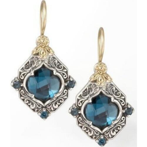 2020 Classic Rhinestone Round Women Dangle Earrings Crystal Blue Drops Geometric Earrings Drop Earrings Jewelry Earrings