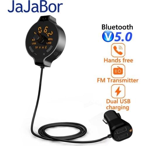 JaJaBor BluetoothCar Kit Handsfree FM Transmitter Audio Music Receiver AUX Output Dual USB Car Charger Support TF Card / U Disk