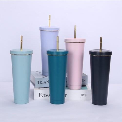 750/500ML Stainless Steel Straw Mug Reusable Tumbler Insulated Bottle With Lid Milk Tea Cup Thermos Drinkware Home Accessories