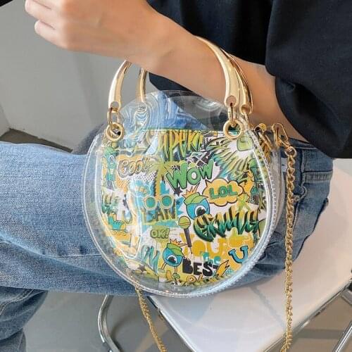 Personalized Printed Small Round Bag Handbag Women Popular Small Bag Female Mini Round Cake Shoulder Crossbody Jelly Clear Bags