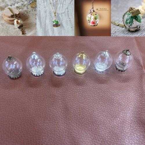 20x12mm Mini Ball Glass Globe Bottle Pendants With Crown Base Empty Hollow Glass Globes Glass Bubble Pendant Jewelry Accessory