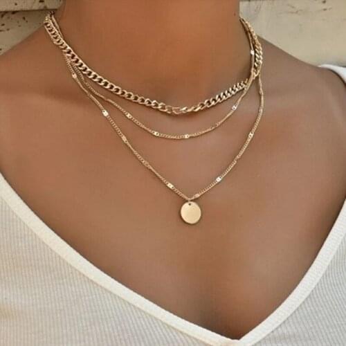 Multilayer Gold Coin pendant Necklace for Women Simple New Fashion Choker Necklaces collar Neck Chain collier femme Jewelry Gift