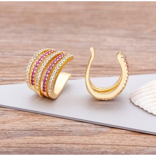 Fashion Desgin 3 Color Crystal Copper CZ Ear Clip on Earrings For Women Punk Ear cuffs No Pierced Party Wedding Trend Jewelry