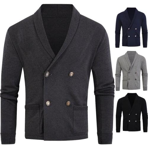 YM082 Mens 2021 Autumn Clothing Plus Size New Double-breasted Sweater Solid Color Lapel Cardigan Sweater