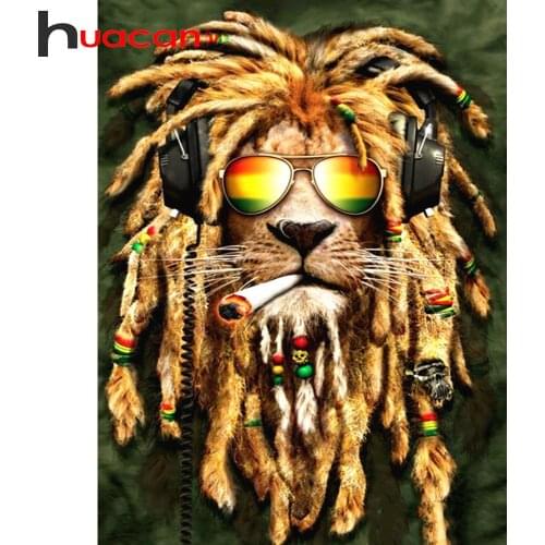 Huacan Full Diamond Mosaic Beads Embroidery Lion 5D Diamond Painting Kit Animals Handicraft Needlework Home Decoration
