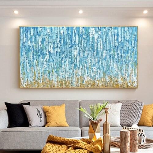 Customizable abstract hand-painted landscape mural large decorative living room mural blue woods