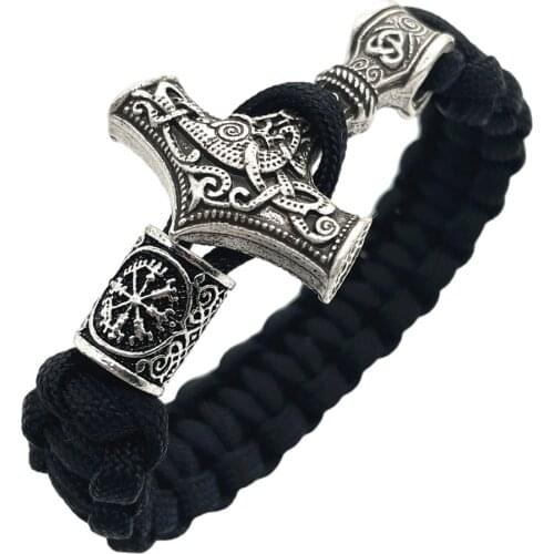 Nostalgia Vegvisir Valknut Trinity Symbol Beads Thor Hammer Norse Viking Bracelet Hand Cuffs Indian Bangles Handmade Jewelry