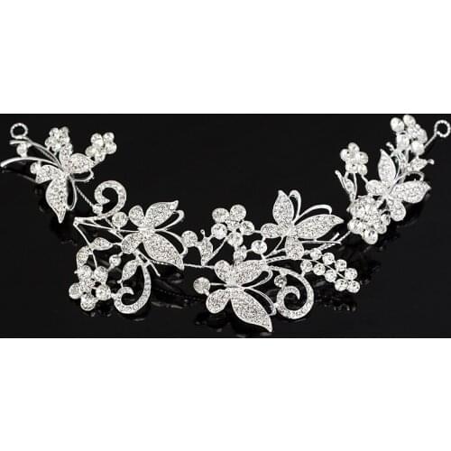 2017 New Time-limited Plant Trendy Zinc Alloy Tiaras Butterfly Crystal Wedding Bridal Tiara Bride Hairpiece Hair Headband