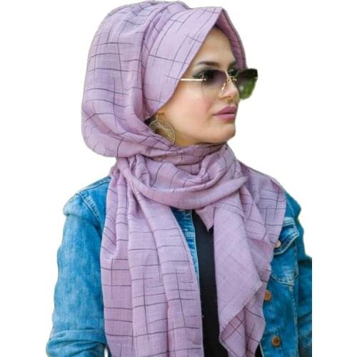 2021 New Season Turkey-Arab Islamic Turban Lilac Color Muslim Headscarf Draped Flowy Hat Shawl Scarf Muslim Hijab Striped Pattern Comfortable Use Does Not Sweat Luxury Fashion Elegant Design Linen Trend Product