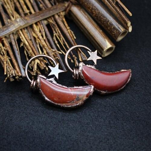 New Style 1Pc Natural Stone Moon Star Pendants Ant Gold-Plated With Loop Ring Jewelry Red Jasper Stone Necklace