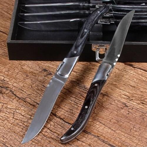 Steak knife new product Outdoor camping folding knife self-defense portable camping tool Wooden handle Household knife