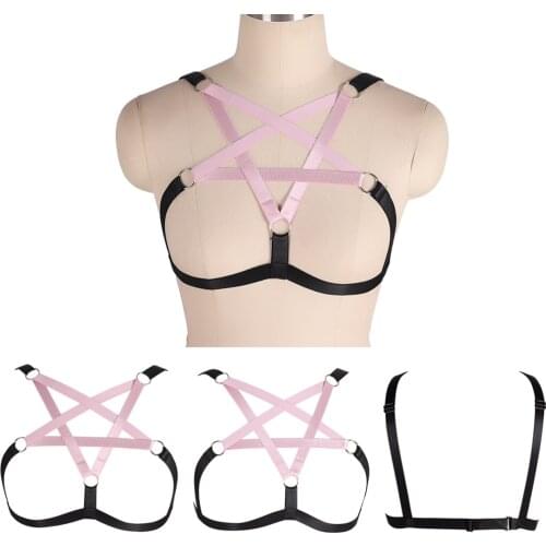 Pentagram Color Matching Harness Fashion Rivet Accessories Erotic Sexy Outfit Lingerie Elastic Bondage Tops Cage Bra Suspender