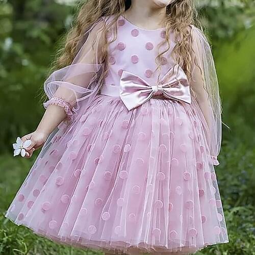 Wedding Party Dress For Girls Polka Dot Elegant Evening Party Prom Gown Kids Bridesmaid Tulle Princess Tutu Chidlren Vestidos