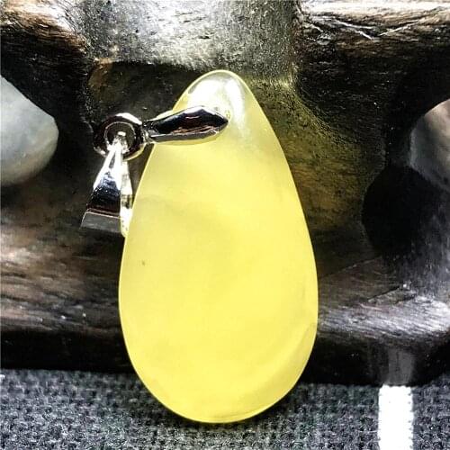 Genuine Natural Yellow Amber Pendant Jewelry For Woman Lady Man Silver Clear Crystal 21x12x4mm Water Drop Beads Gemstone AAAAA