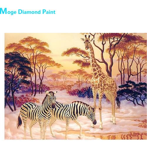 Prairie Zebra Giraffe Diamond Painting Round Full Drill DIY Mosaic Embroidery 5D Cross Stitch Africa Animal Scenic Pattern