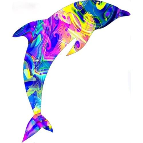 LLY-0629 Colorful Psychedelic Stickers Dolphin Jumping Modeling Sticker PVC Car Bumper Decal Waterproof Decoration Accessories